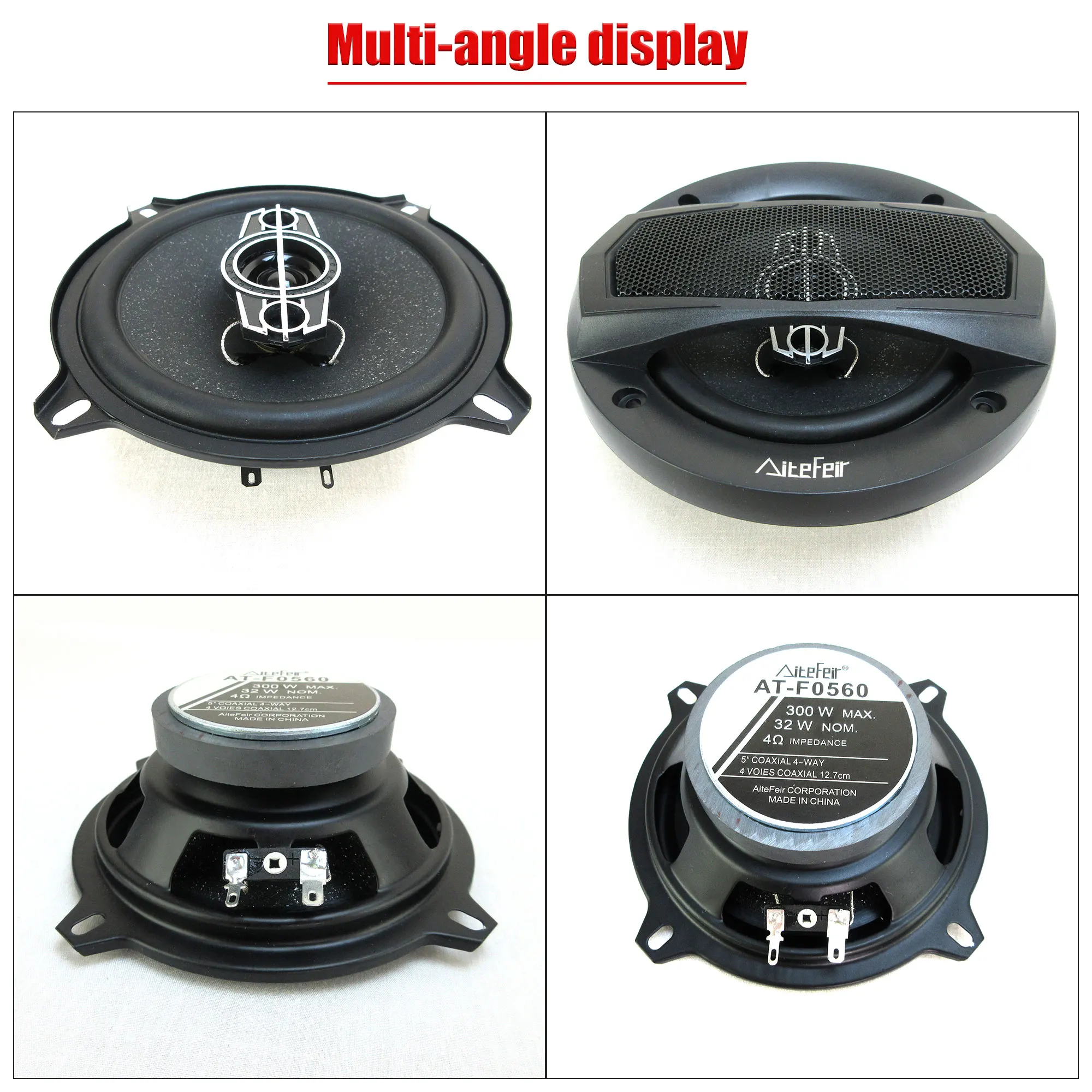 2x300W 5 Inch Total 600W 4-Way HiFi Coaxial Speaker With Dust Cover And Audio Cable Car Door Auto Audio Music Stereo Full Range