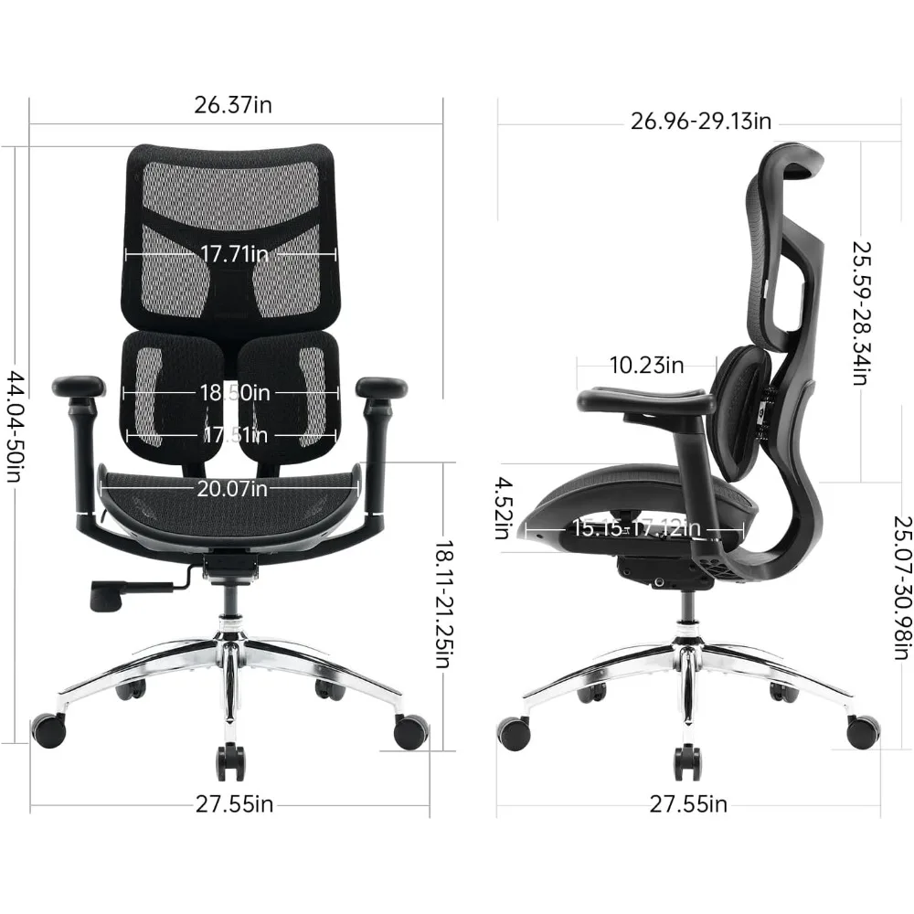 Doro S100 Ergonomic Office Chair - with Dual Dynamic Lumbar Support, 5-Level Adjustable Backrest, 4D Coordinated Armrests, 135-