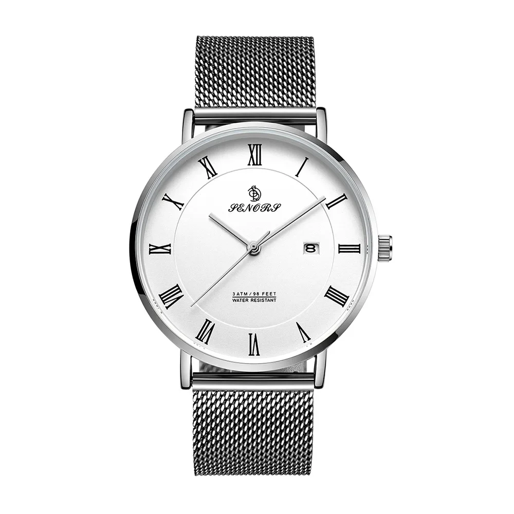 2025Watch 114, мужские кварцевые часы с календарем, ультратонкие повседневные спортивные часы с сетчатым ремнем