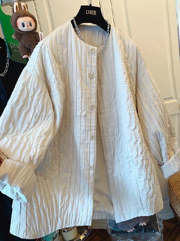 

plus Size Women's Autumn Winter Warm Cotton Jacket Loose Mid-Length Korean Style Polyester Fiber Long Sleeve round Neck Coat