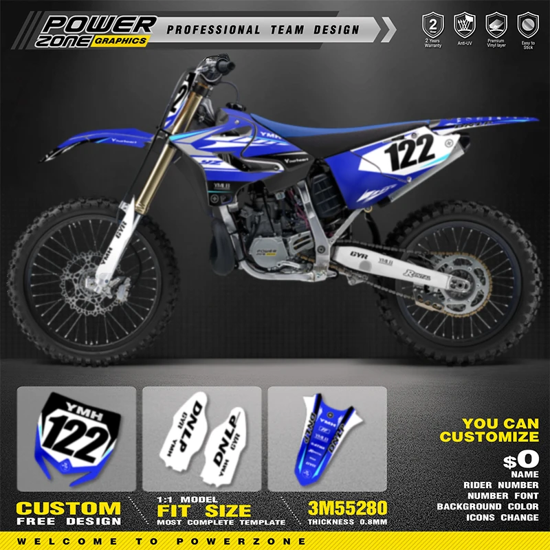 PowerZone 커스텀 팀 그래픽 배경 데칼, 3M 스티커 키트, YAMAHA 2015-2021 YZ125-250 16-21 YZ250X 047