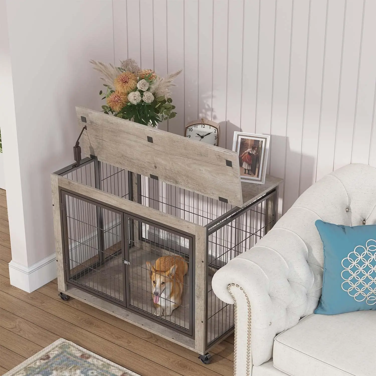 IchbinGo Dog Crate Furniture, Wooden Table, 38.5