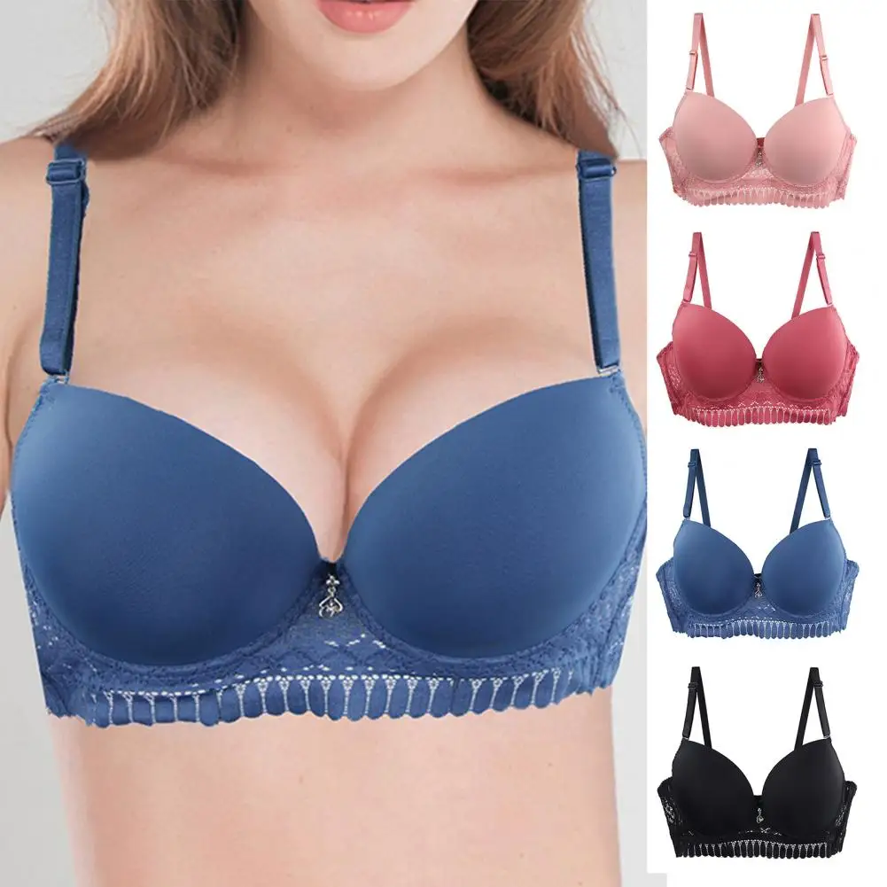 Plus Size Bra Women's Lace Trim Push-up Bra with Adjustable Panties Straps Prevents Sagging Lady Daily Office Party Underwear