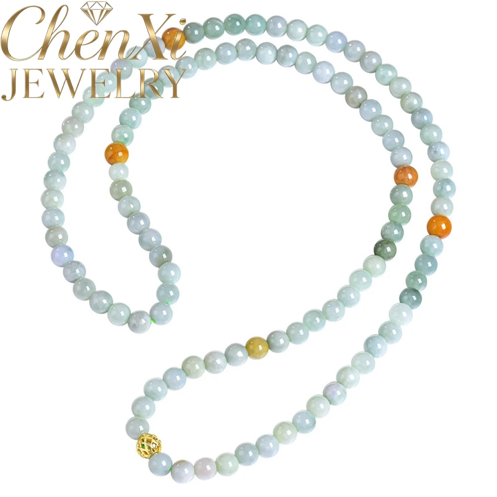 Natural Myanmar Genuine Jadeite 7MM Necklace Sweater Chain Three-Ring Bracelet High-end Popular Luxury Quality Fine Jewelry Gift