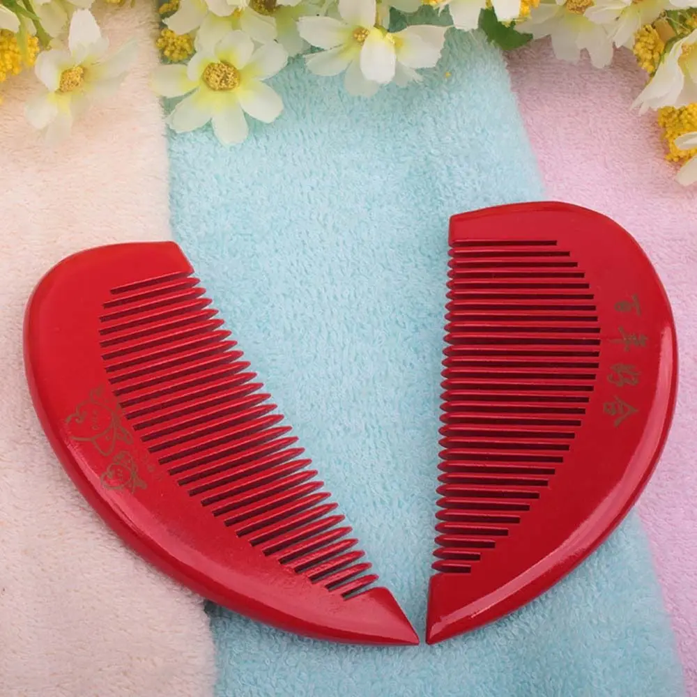 Women 2Pcs/set Hairdressing Bridal Heart Shaped Hair Accessories Wooden Comb Couples Comb Handle Hair Brush Wedding Comb