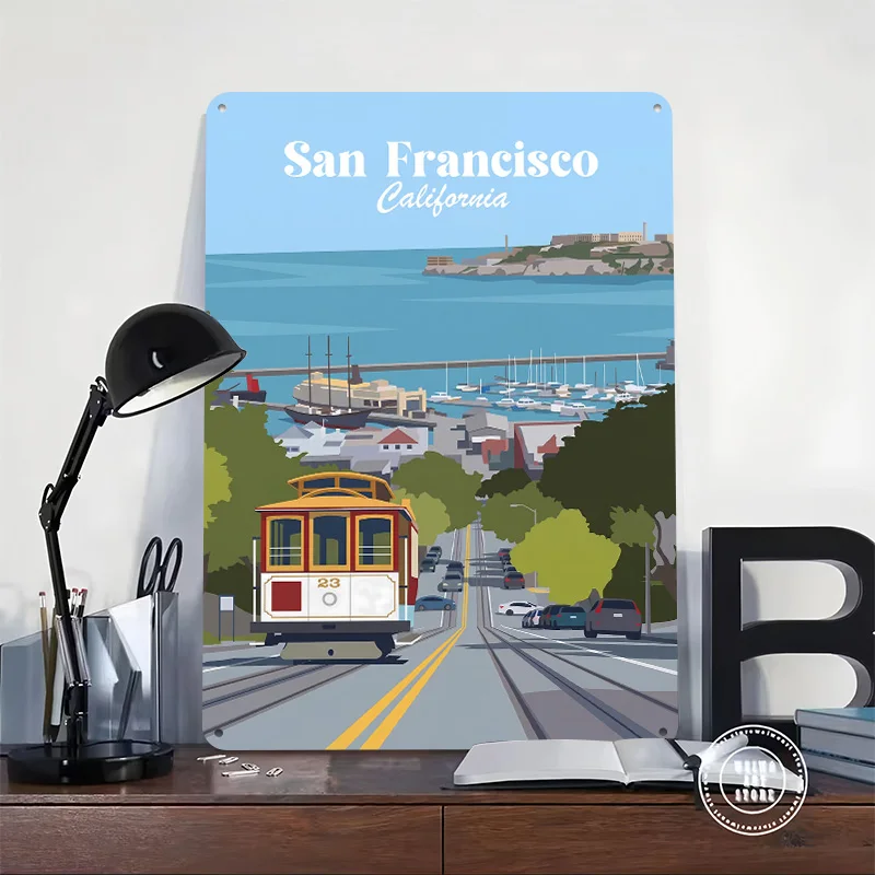 San Francisco 3D Texture Metal Poster Customized Wall Art Tin Sign Gift for Mancave Vintage Retro Decoration Room Decor Luxury