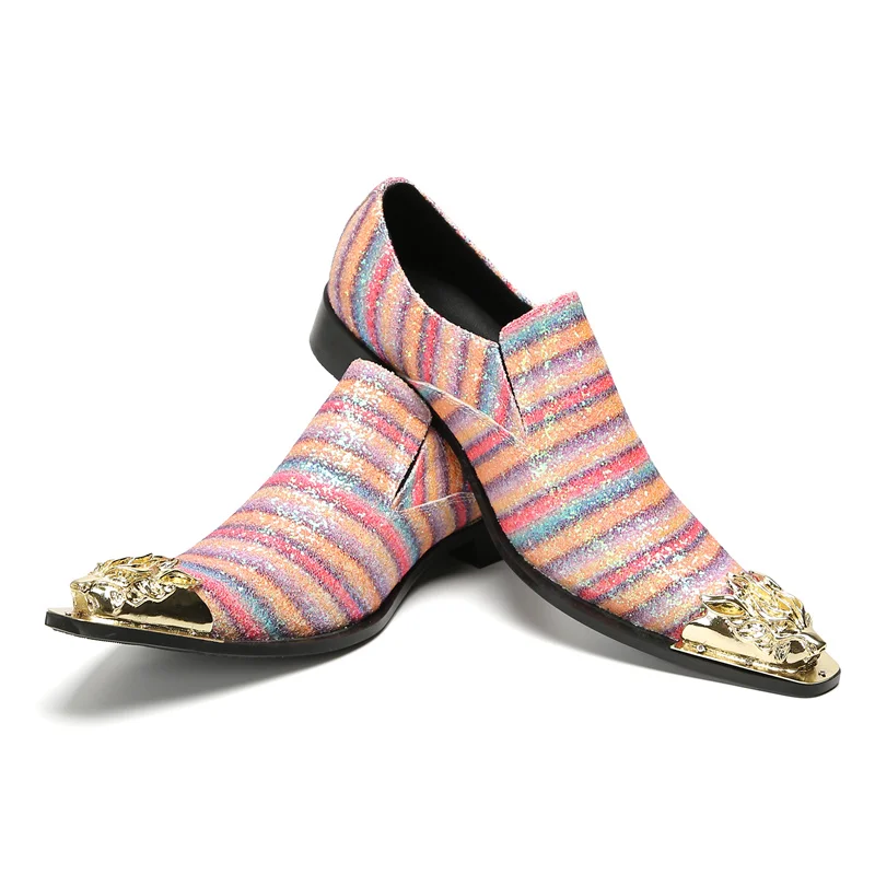 Brett Frühling Herbst Schuhe für Männer Metalle Hut Spike rosa Business Bankett Party sozialisieren Rindsleder Hochzeit Herren schuhe – Detail 4