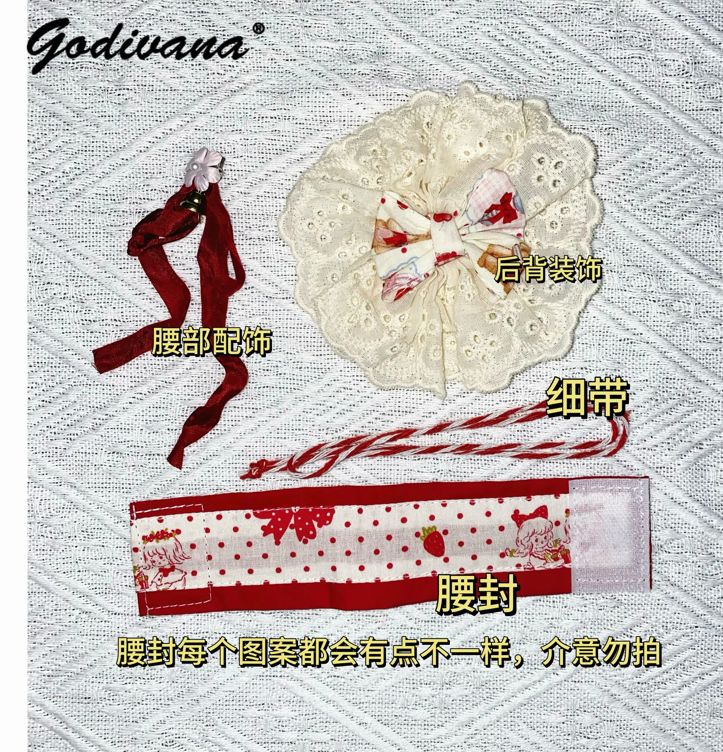 1/4 BJD Doll Yukata Kimono Set Sweet Japanese Kawaii Cute Cartoon Print Lace Trim with Ribbon Obi Waist Belt Cute Doll Costume view 5