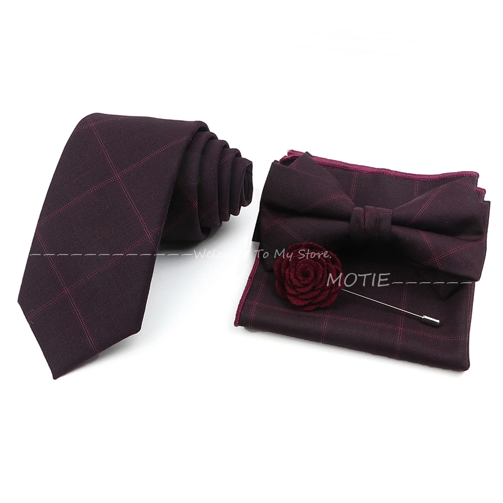 New Design Wool Striped Tie Set Brown Pocket Square Handkerchief Bowtie flower Brooch For Unique Wedding Dress Suit Decorations