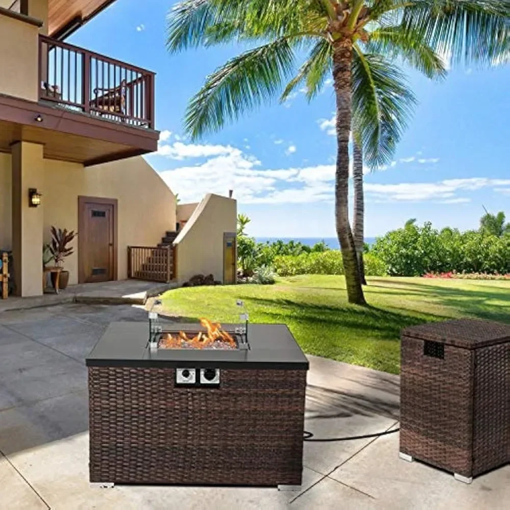 

Outdoor Propane Burning Fire Pit W Tank Table，40000 BTU, Free Lava Rocks, Waterproof Cover，Fire Pit Table