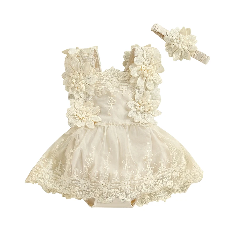 Neugeborene Baby Spitze Stram pler Boho Kleidung Prinzessin Body suits Kleid 1. Geburtstag Fotoshooting Kuchen Smash Kawaii Baby Outfit