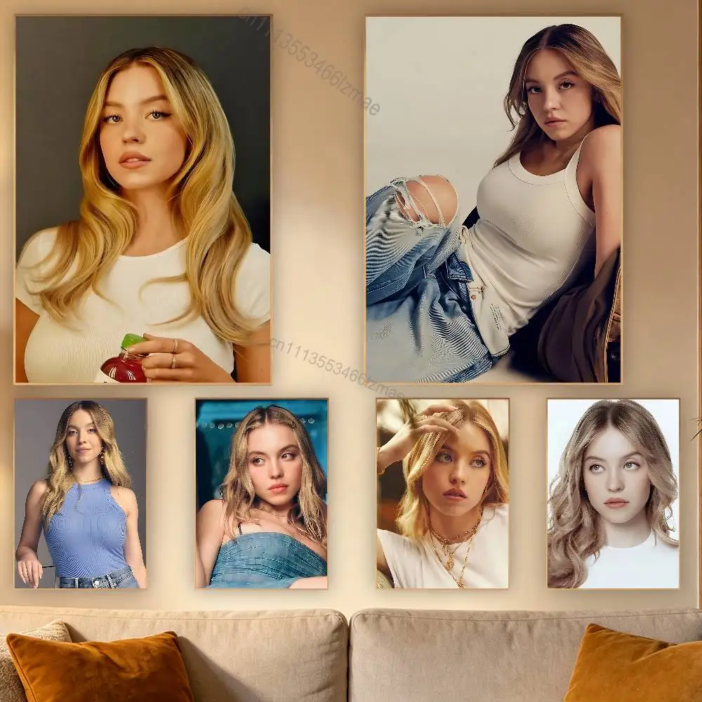 So beautiful S-Sydney Sweeney Retro Fashion Pictorial Poster Sticky Poster Paper Sticker DIY Room Bar Cafe Wall Decor Gift