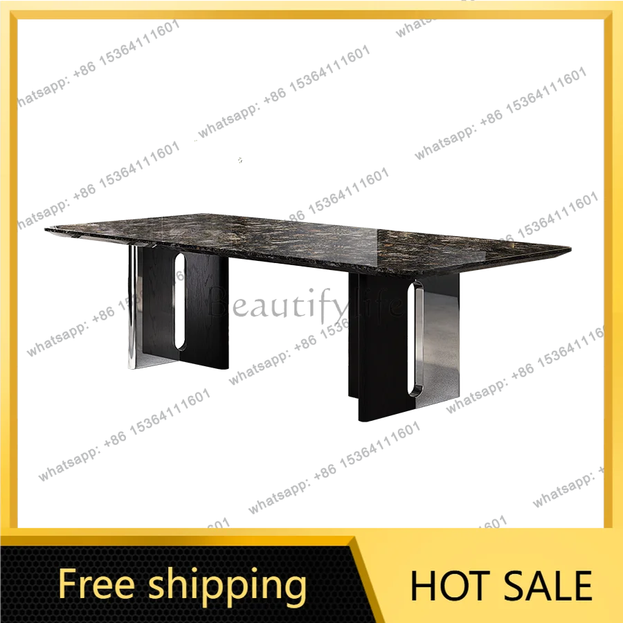 YJ Platinum Diamond Luxury Stone Dining Table Imported Natural Marble Rectangular High End Villa Table