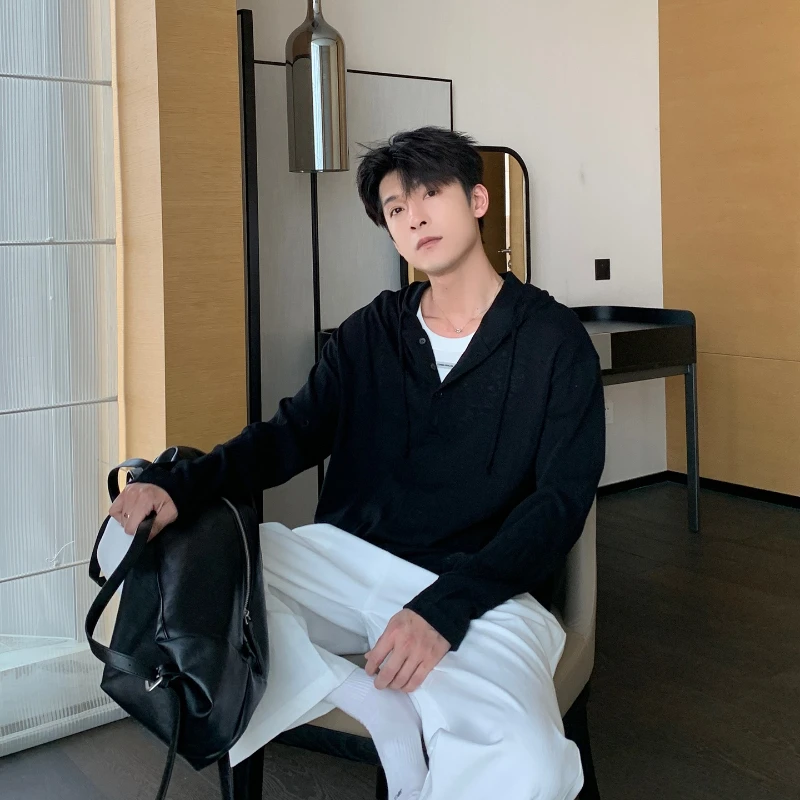 Men's 2025 Autumn New Thin Simple Sweatshirts Men's Pullover Chic Hoodies Male Trendy Long Sleeve Solid Color Loose Comfort Tops