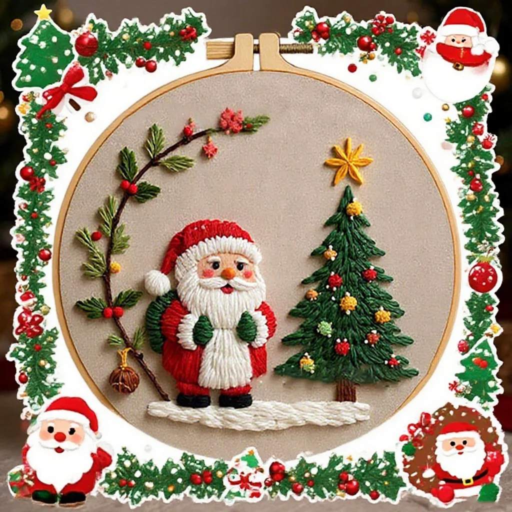 

Embroidery Kit with Hoop Christmas 2025 New DIY Craft Supplies Cross Stitch For Beginners Home Decoration Gift Making Art Set