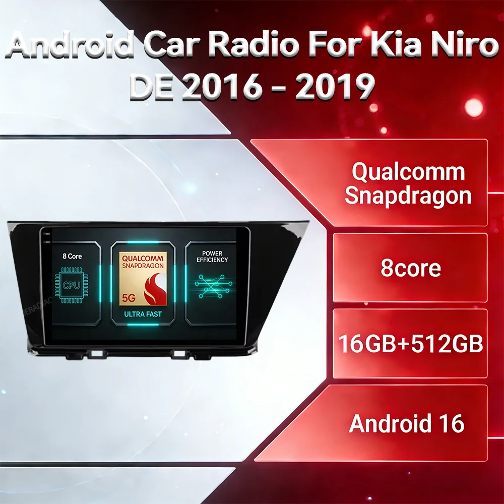 Autoradio Android 16 pour Kia Niro DE 2016 - 2019 Lecteur vidéo BT 5G WIFI 4G LTE Multimédia Sans Fil Carplay Auto GPS NAVI Gation