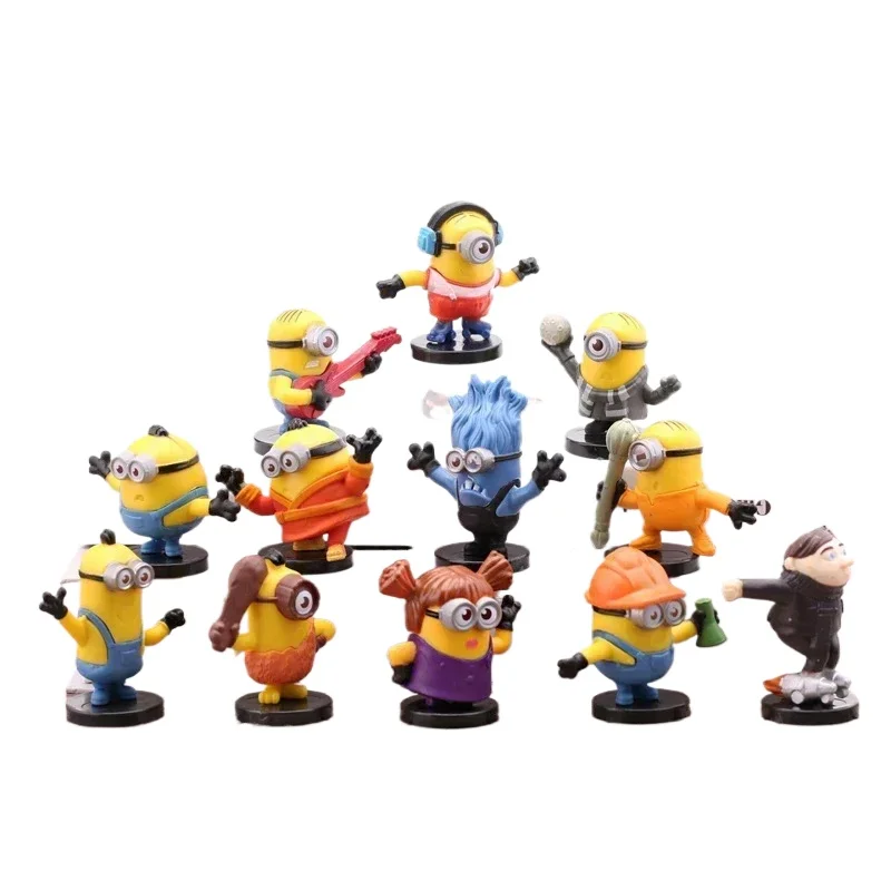Kawaii Capsule Toys 12Pcs/Set Minions Gru Kevin Bob 3D Eye Despicable Minion Action Figures Classic Toys Xmas Gifts