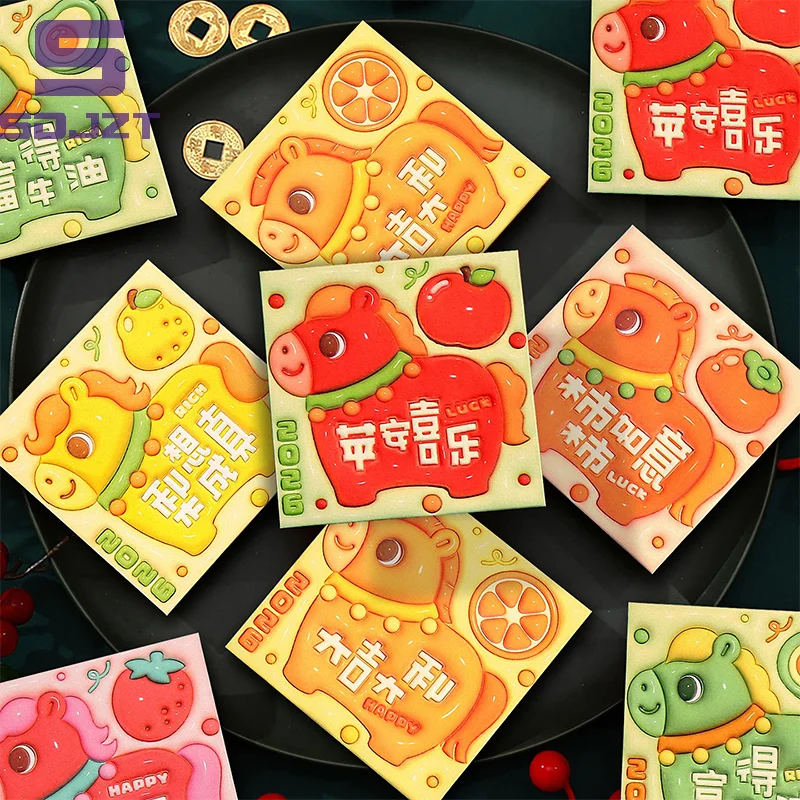 6Pcs Horse Year 2026 Horse Year Red Envelope Paper Mixed Pattern Cartoon Money Envelope Traditional Blessings Printing