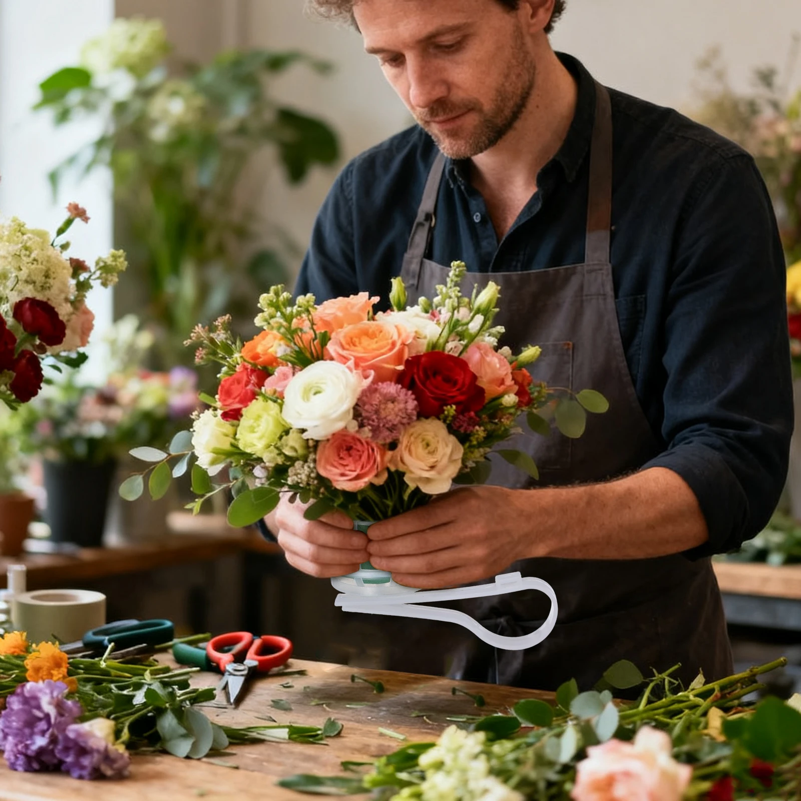 

2pcs Flower Bouquet Holder Bridal Floral Handle Diy Wedding Arrangement Support Plastic Handheld Stem For Bride Artificial