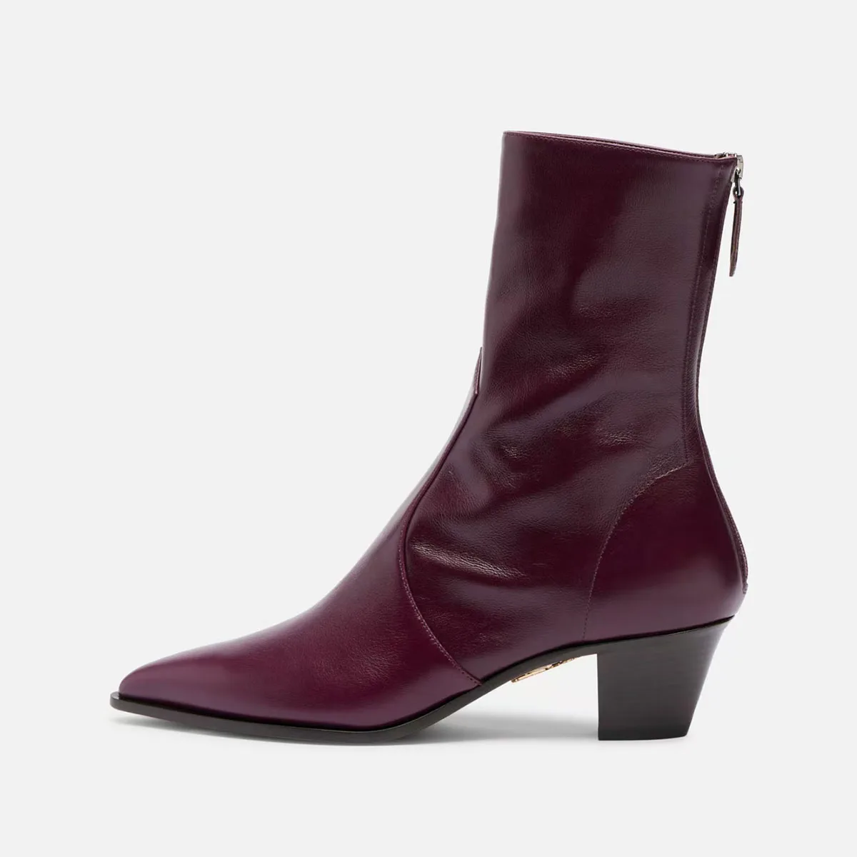 

Arden Furtado Autumn brown PU Skinny boots Pointed toe Back zipper Middle heel Modern boots Extra large size Short boots