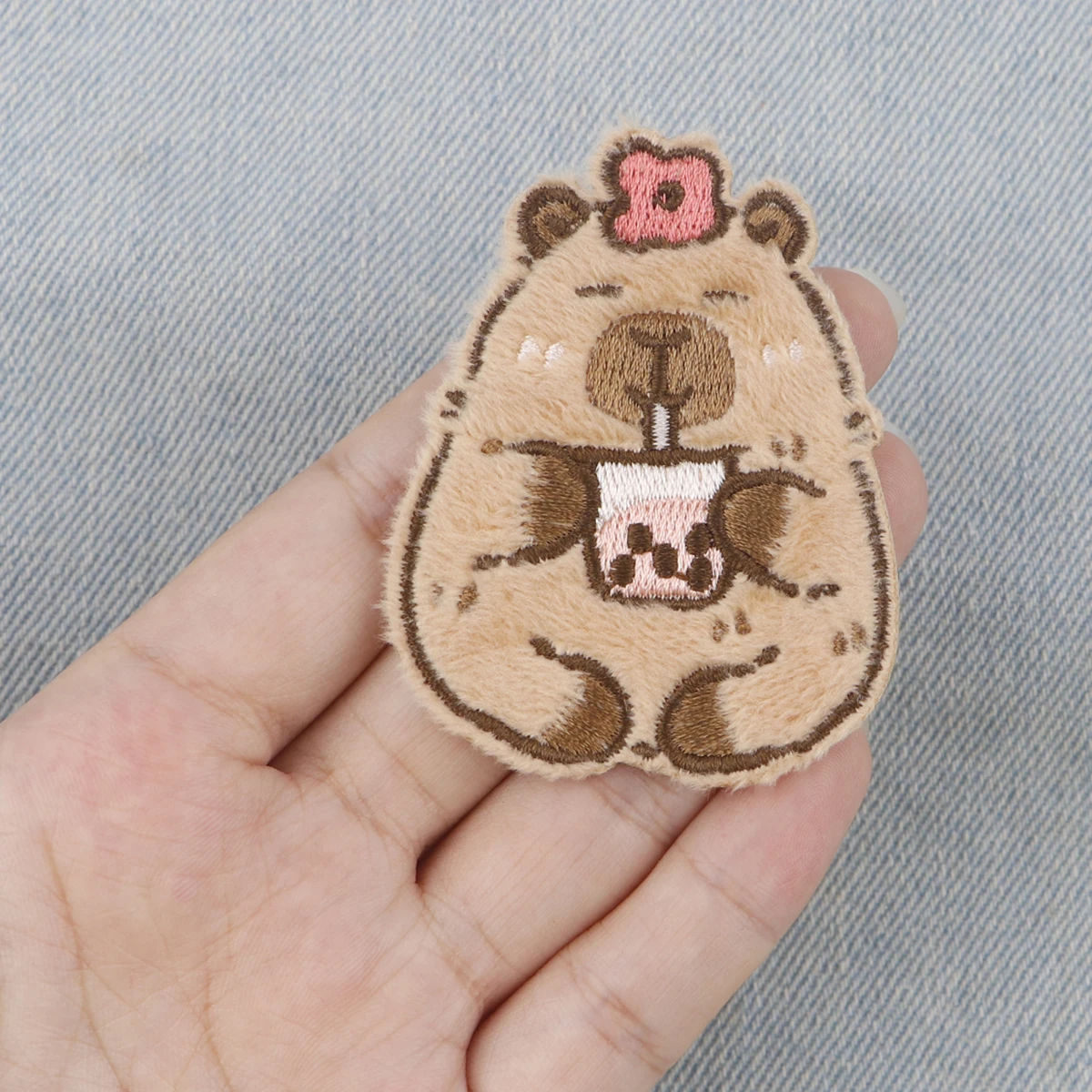5pcs/set Cartoon Capybara Cute Brown Animal Embroidered Patches on Clothes Self-adhesive Cloth Sticker DIY Clothing Accessories
