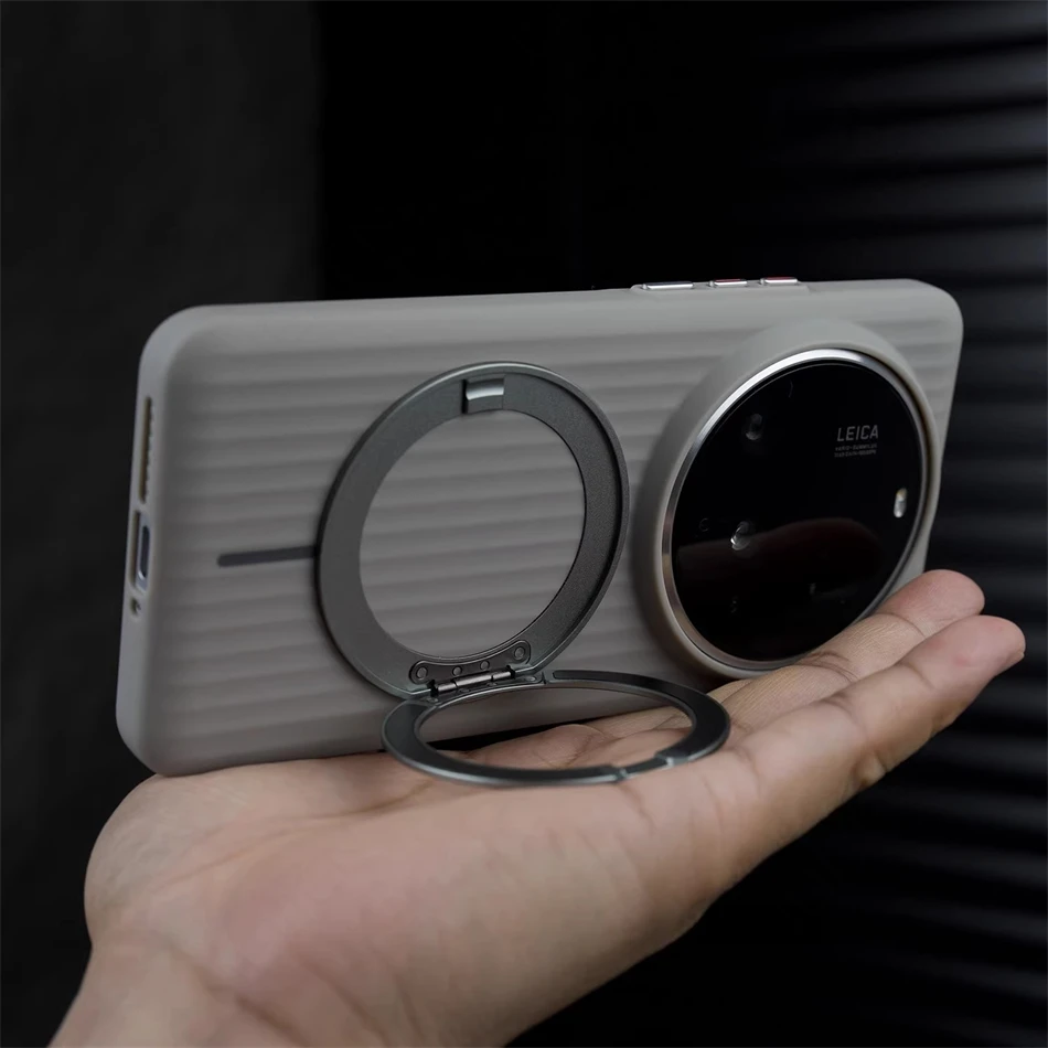 Obrotowy o 360 stopni uchwyt ze stopu do magnetycznego bezprzewodowego etui z karbowaną powierzchnią Magsafe do Xiaomi Mi 14 17 Pro Max 15 Ultra, cienka matowa obudowa PC — zdjęcie produktu 4