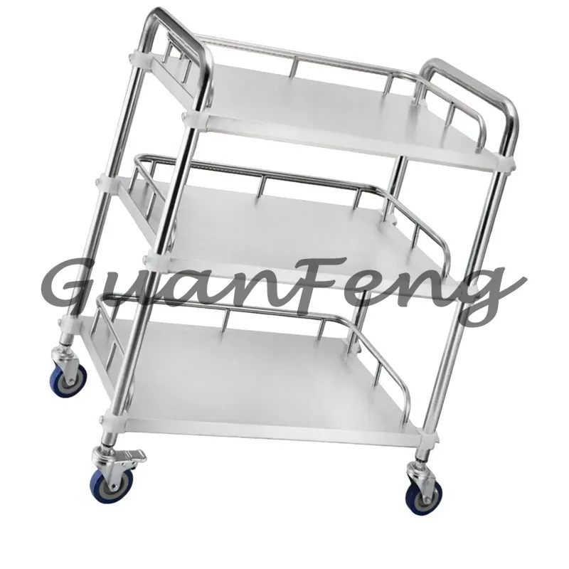 3-Tier Stainless Steel Laboratory Service Trolley, 45x35x86cm Multifunctional Rolling Cart with Silent Universal Wheels