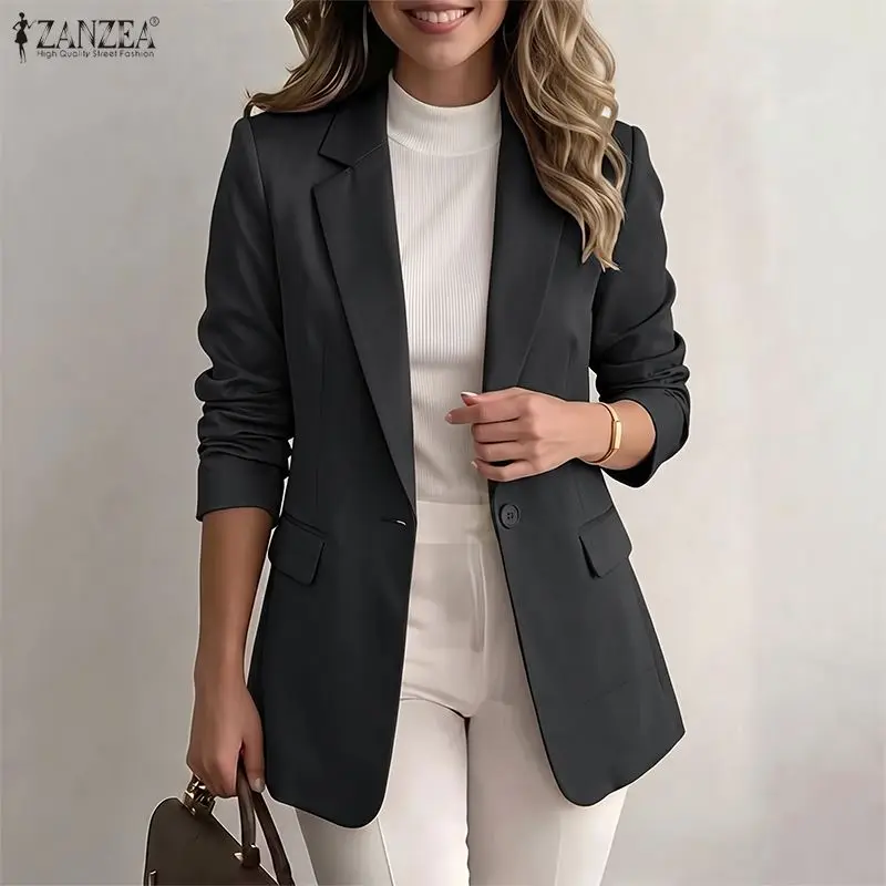 ZANZEA Women Blazer Fashion Long Sleeve Blazer Jackets OL Casual Office Work Thin Suit Tops Streetwear Spring Autumn
