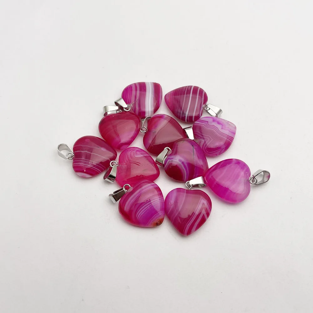 Fashion NEW Good quality Rose stripe agate 20mm 24Pcs Natural stone heart pendants for jewelry making Charm Necklace accessories