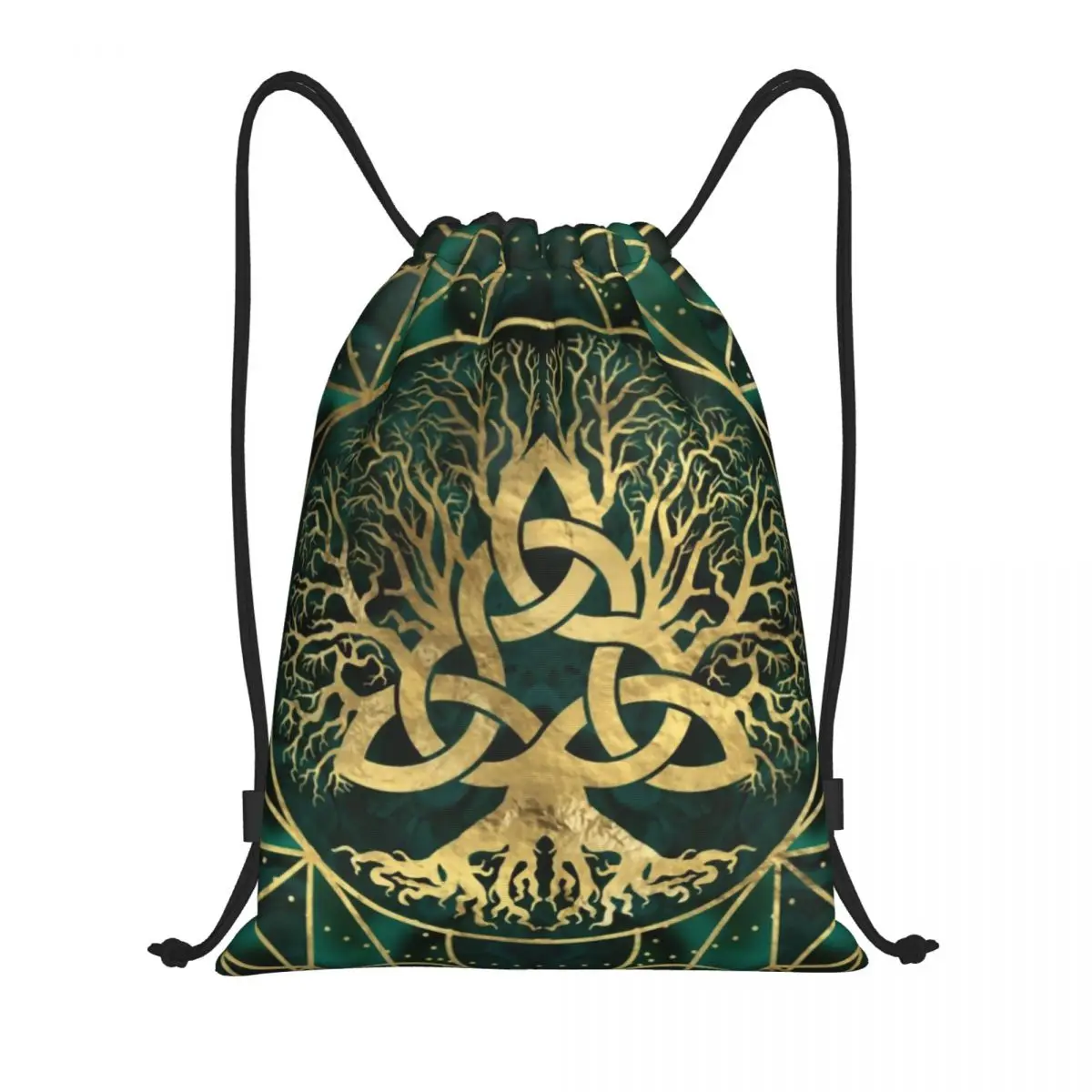 Árbol de la vida con Triquetra, bolsas con cordón, mochila portátil para gimnasio, deportes, vikingos, almacenamiento de compras, hombre y mujer