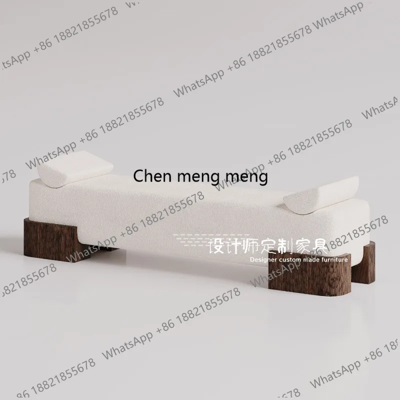 

Simple fabric sofa stool beige wooden leg shoe changing stool high-end designer bedside stool