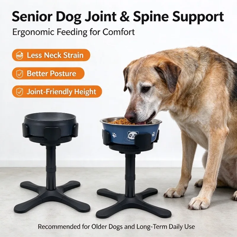 Raised Dog Feeder with 3 Adjustable Heights Neck Protection Elevated Single Bowl Stand for Medium Large Breed Old Dogs