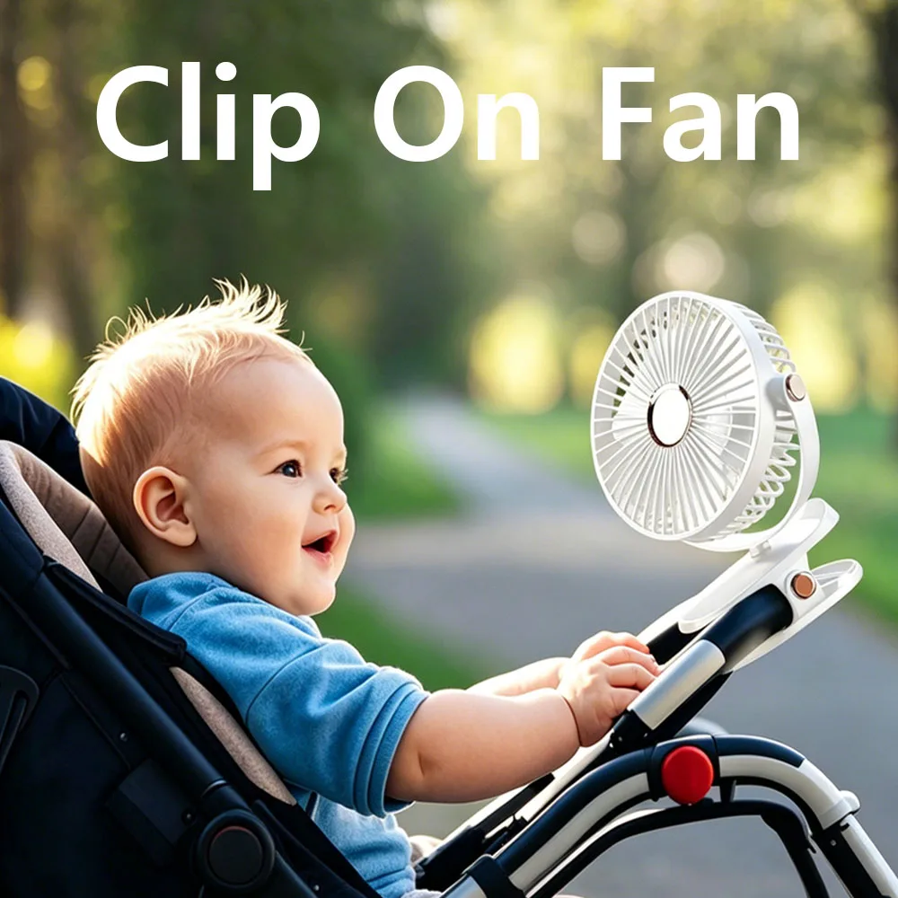 

Portable Clip Fan with Night Light, Rechargeable 5-Speed 360° Adjustable Mini Fan for Baby Stroller Office Bedroom Camping