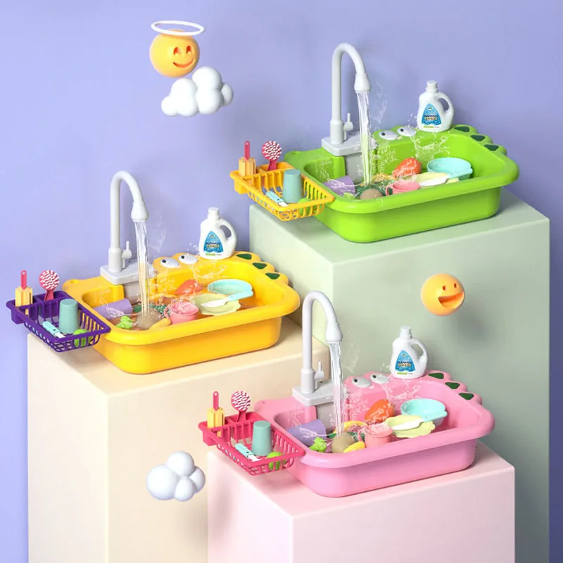 

Kids Kitchen Sink Toys Electric Dishwasher Playing Toy With Running Water Pretend Play Food Fishing Toy Role Playing Girls Gift