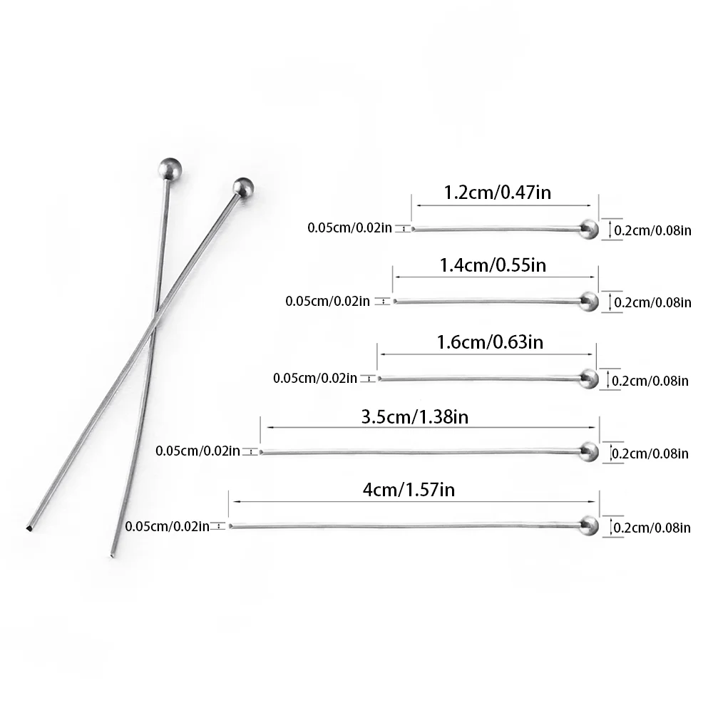 50Pcs/lot 12 14 16 20 25 30 35 40mm 304 Stainless Steel Gold Silver Plated Ball Head Pins Findings Jewelry Making DIY Craft Bead