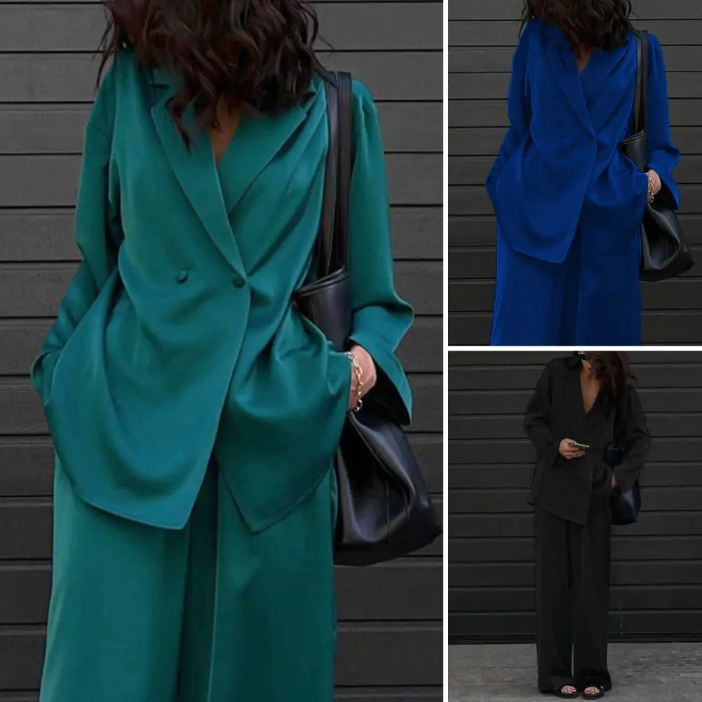 Casual Women Suit Set Elegant Women's Business Suit Set with Long Sleeve Coat Wide Leg Pants Formal Office Wear for Professional