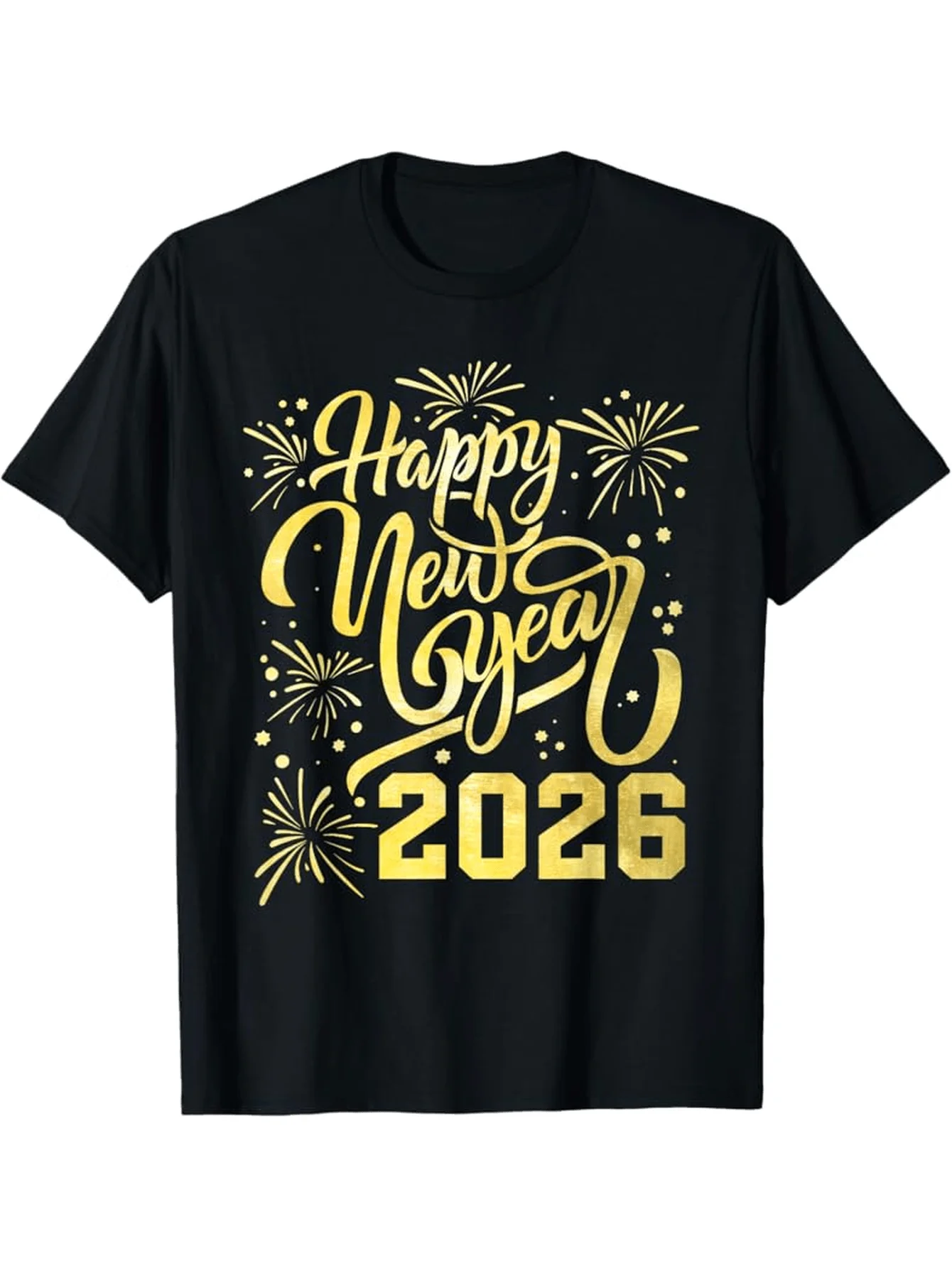 

2026 NYE T-Shirt - 100% Heavyweight, Champagne & Fireworks, Golden Lettering Tee