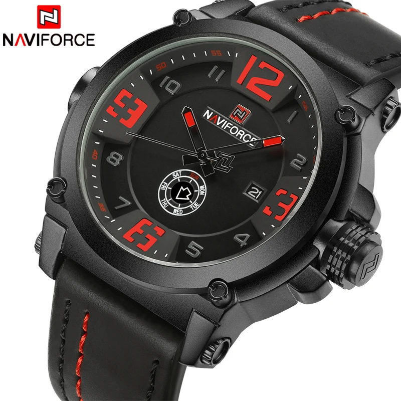 New Style NAVIFORCE Men's Army Military Leather Quartz Watch Male Waterproof Clock Boy Sports Watches Relogio Package Gifts 9099