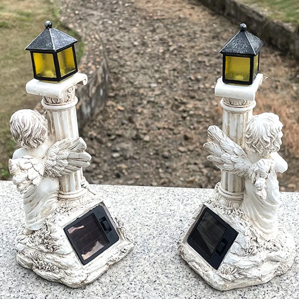 

1pcs Creative Roman Pillar Angel Solar Powered Resin Garden Decor Outdoor Lawn Statues Solar Light Resin Angel Pillar Ornament