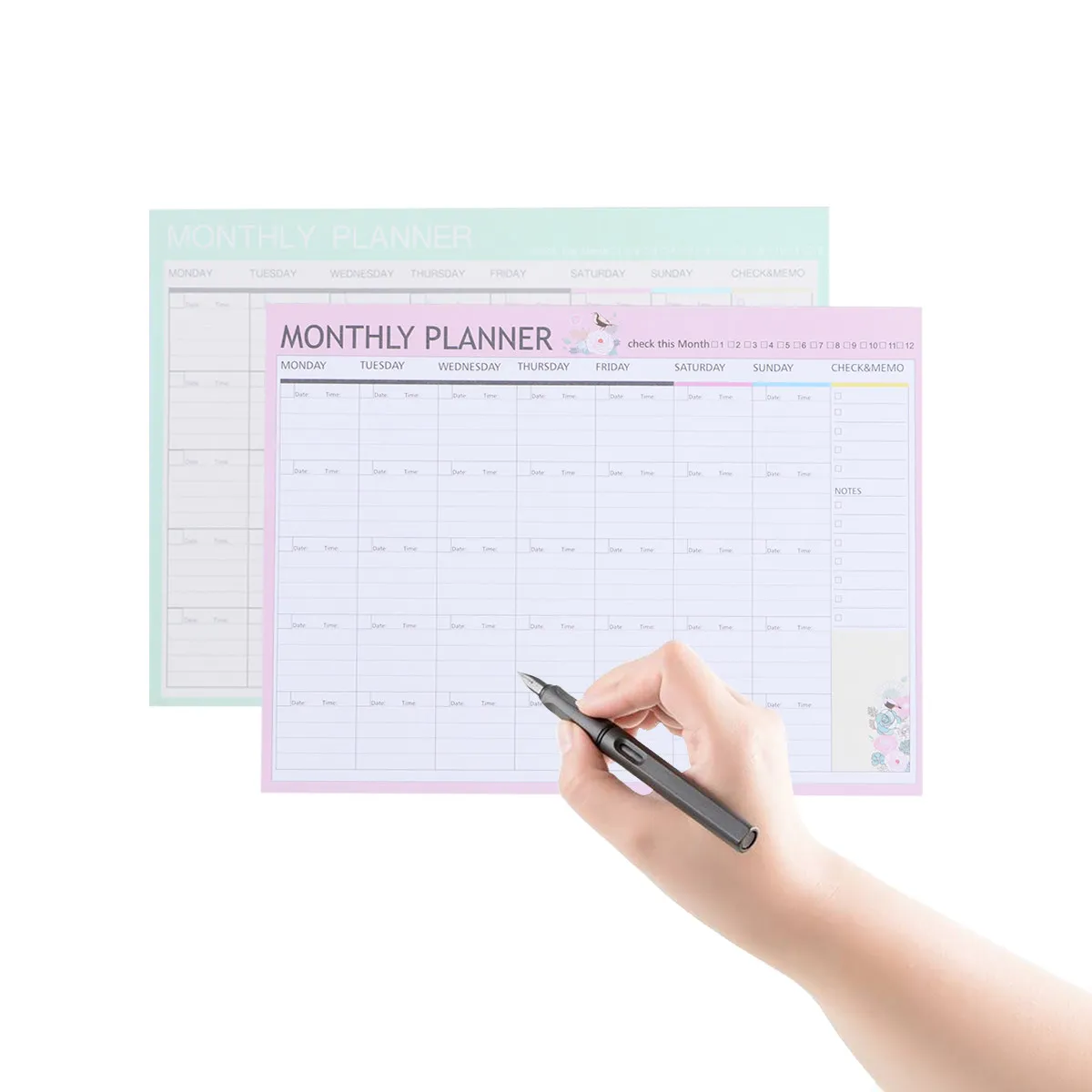 20Sheets Monthly Schedule Book Pink Green Mixed Delicate Monthly Planner Year Round Planning Weekly to Do List Animal Flower