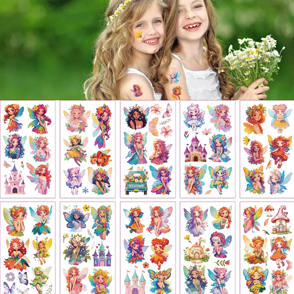 10PCS Flower Fairy Tattoo Sticker Fake Tattoo Exquisite Elf Personality Retro Tattoo Advanced Sense Waterproof Durable