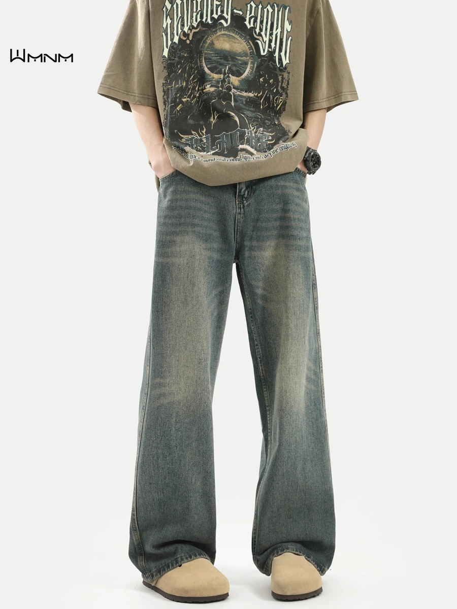 

Retro Wmnm Men's Jeans Flared Washed American Style Straight Leg Long Trousers Trendy Brand Cleanfit Vintage High Waist Jeans