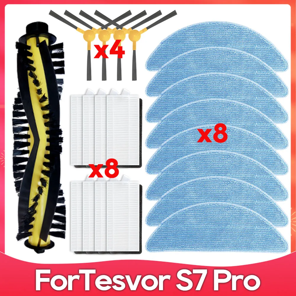 Brosse latérale à rouleau pour Tesvor S7 Pro, filtre Hepa, chiffon de vadrouille, robot aspirateur, accessoire compatible