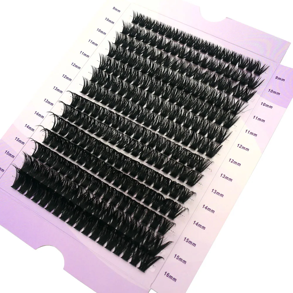100D schwarze, weiche, natürliche Verlängerung, dicke Wimpern, 252 Cluster, 9–16 mm großes Fassungsvermögen, Make-up-Werkzeug, falsche Wimpern