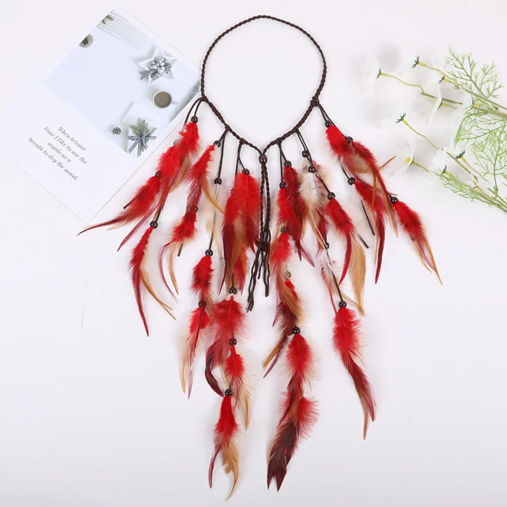 Fashion Tassel Feather Headband Adjustable Beaded Boho Style Headdress Costume Bohemian Rainbow Indian Headband Masquerade