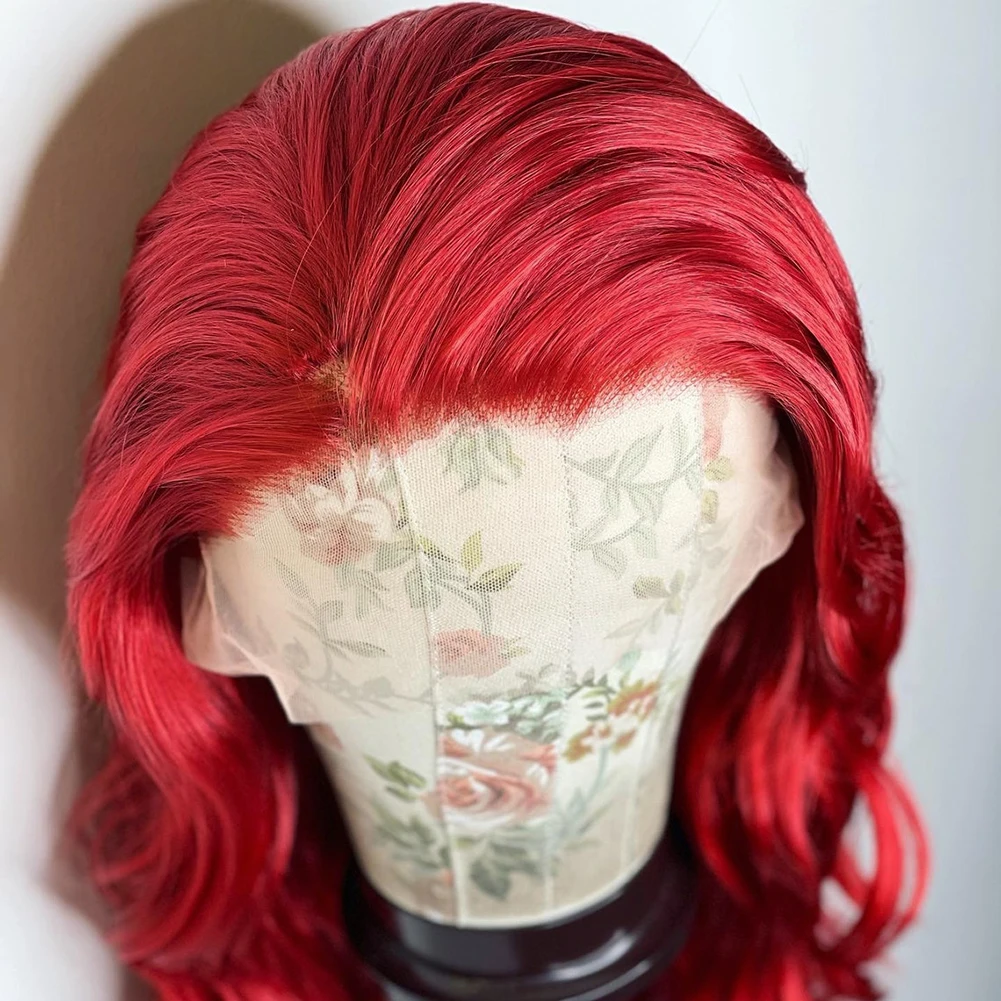 بيرناردو الاصطناعية الدانتيل شعر مستعار أمامي طويل مموج الشعر الأحمر الدانتيل شعر مستعار أمامي الشعر الطبيعي بيروكات صناعية للنساء السود الاستخدام اليومي