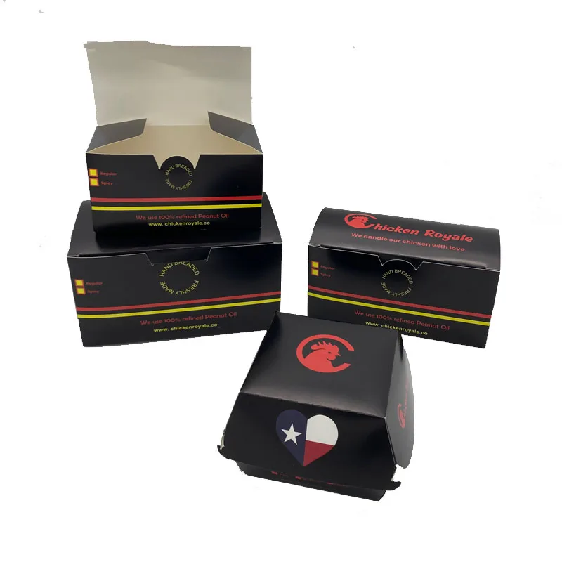 Customized productBurger Box Black Custom Brown Food Packaging Paper Cardboard Kraft Hamburger Box Takeaway Packaging