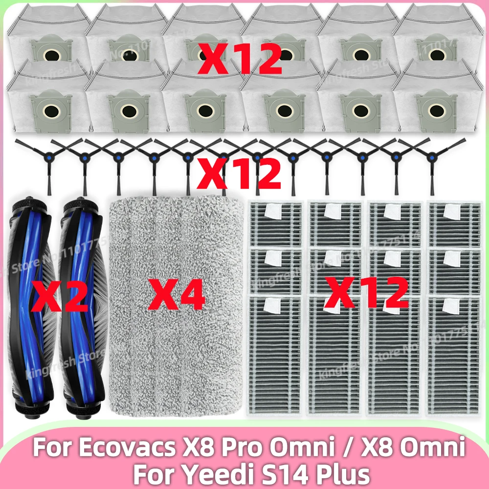 Fit For ( ECOVACS X8 PRO OMNI / Yeedi S14 Plus ) Parts Main Roller Side Brush Hepa Filter Roller Mop Cloth Dust Bag