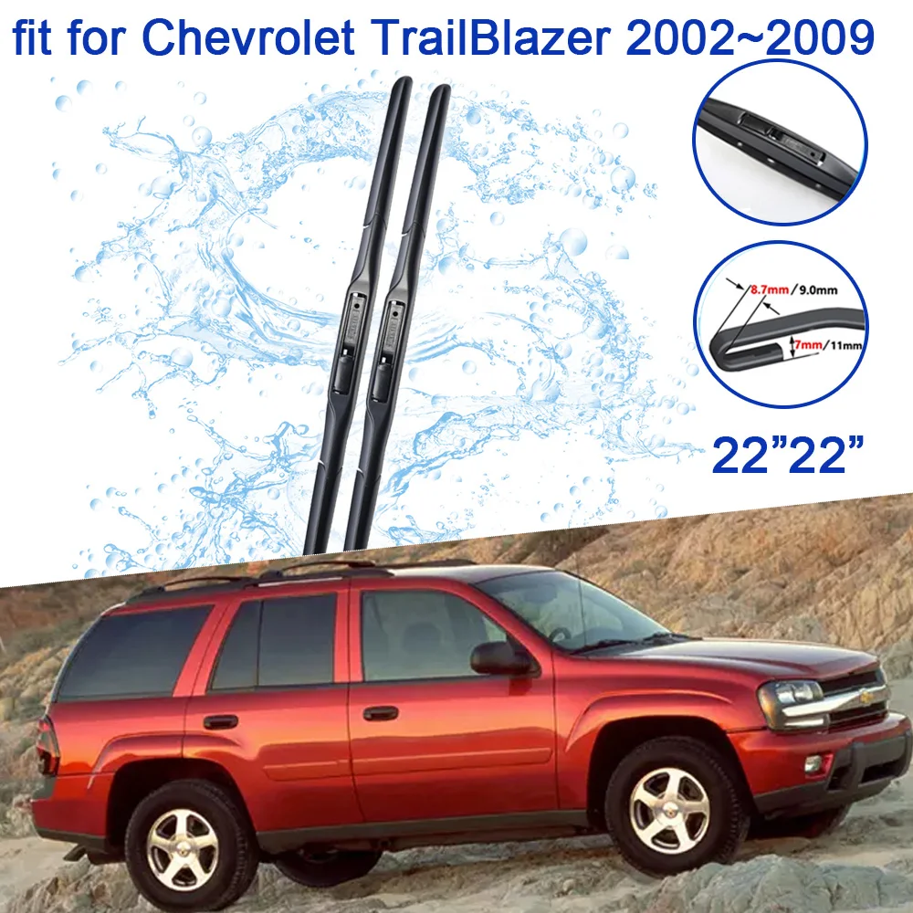 for Chevrolet TrailBlazer 2002~2009 2006 2005 2001 SUV Accessorie Front Wipers Blades Car Window Brushes Winter Cleaning Sticker