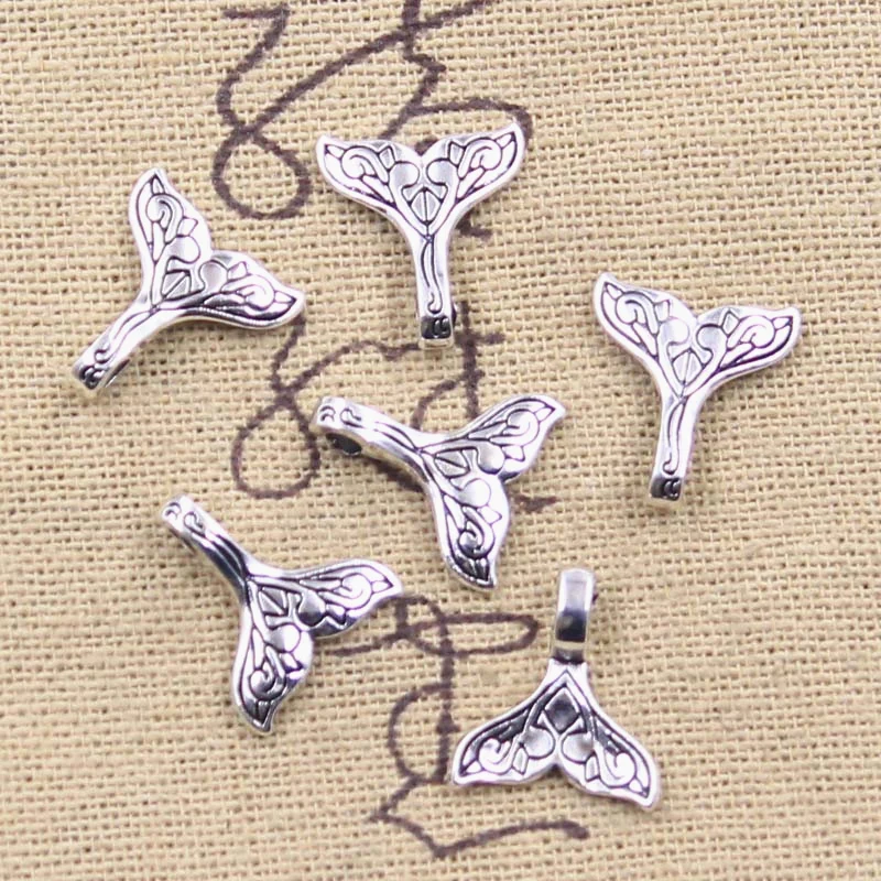 50pcs Charms Whale Tail 15x13mm Antique Silver Color Pendants DIY Crafts Making Findings Handmade Tibetan Jewelry